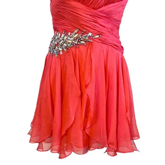 Hannah S Salmon Pink Coral Chiffon Embossed One-shoulder Prom Party Dress 10 Y2K - Picture 8 of 16